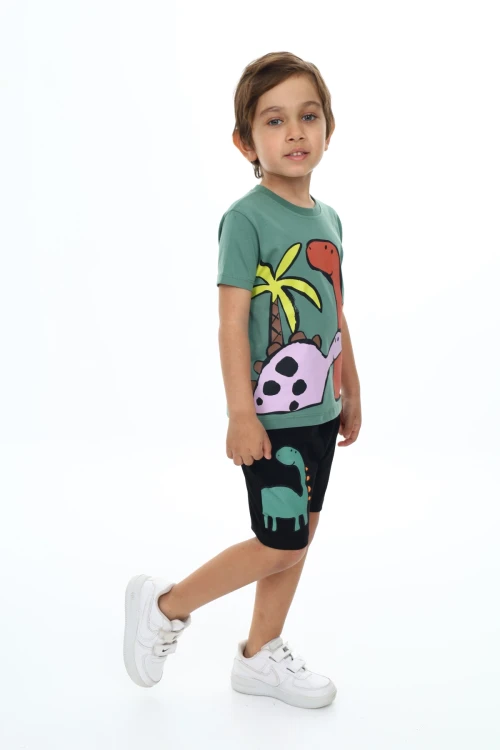 Palmiyeli Dino Baskılı Şortlu Takım 73305