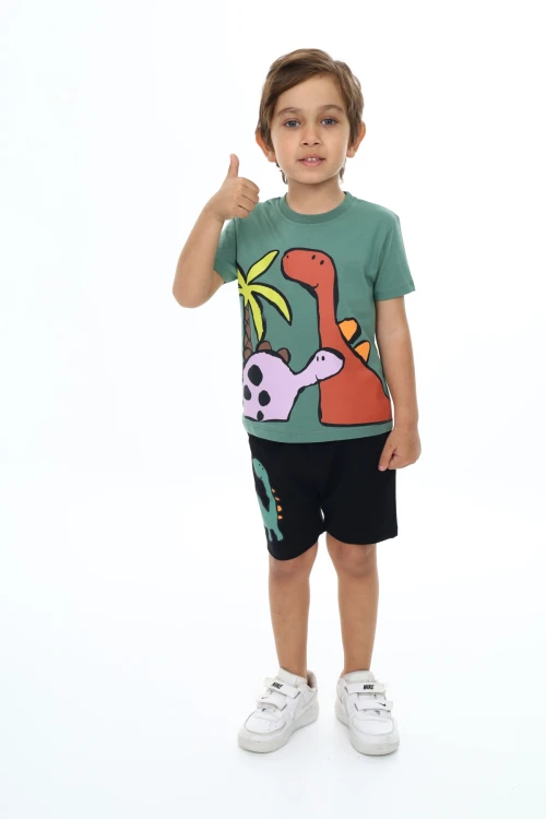 Palmiyeli Dino Baskılı Şortlu Takım 73305