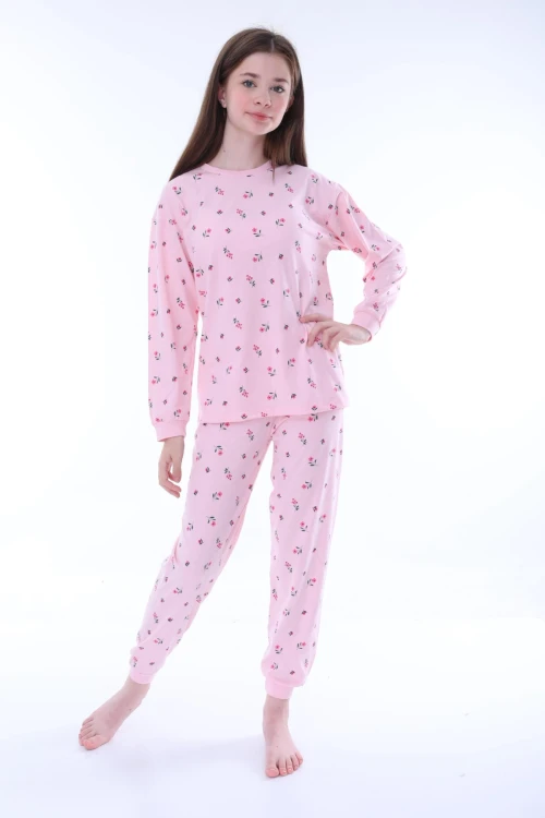 Pembe Çiçek Desenli Pijama Takımı 35205