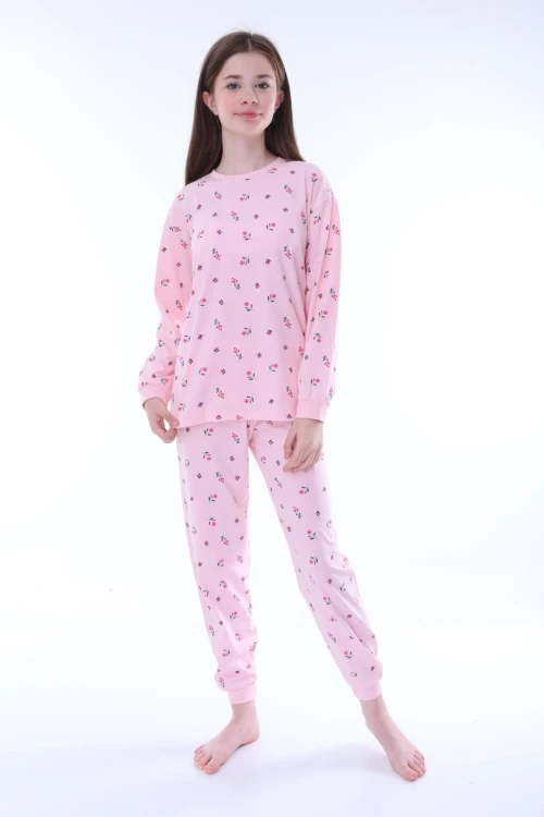 Pembe Çiçek Desenli Pijama Takımı 35205
