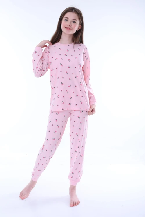 Pembe Çiçek Desenli Pijama Takımı 35205