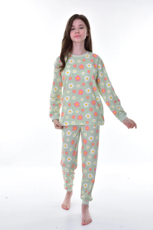 Renkli Çiçek Desenli Pijama Takımı 21243