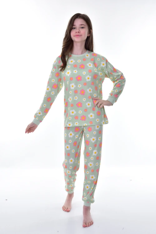 Renkli Çiçek Desenli Pijama Takımı 21243