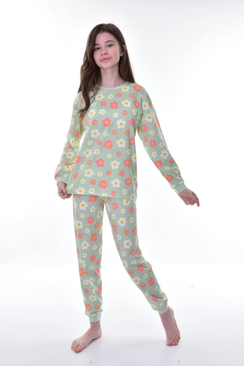 Renkli Çiçek Desenli Pijama Takımı 21243