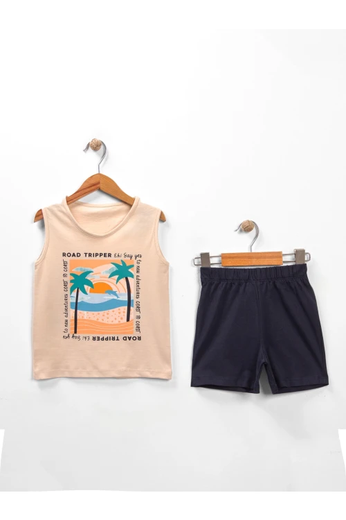 Road Tripper Baskılı Sıfır Kol Şortlu Takım 15291