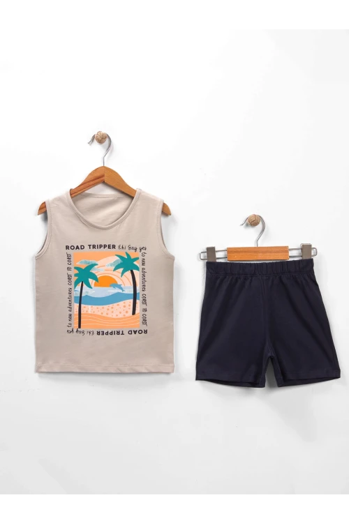 Road Tripper Baskılı Sıfır Kol Şortlu Takım 15291