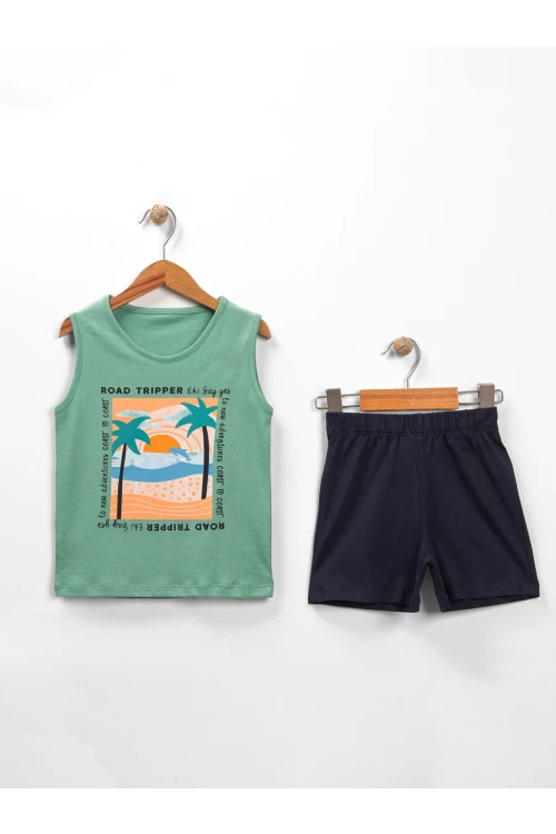 Road Tripper Baskılı Sıfır Kol Şortlu Takım 15291
