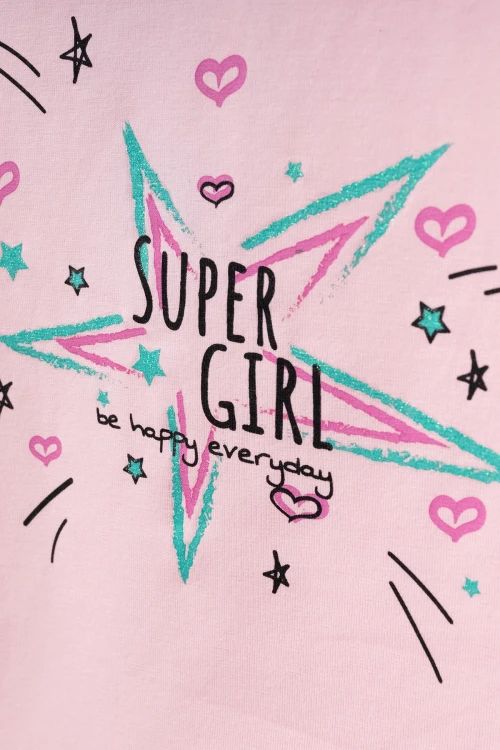 Super Girl Baskılı 2Li Tişört 54356-1