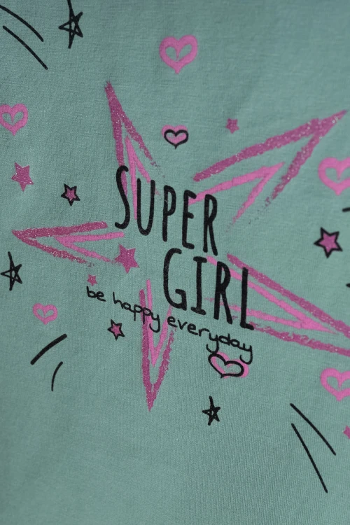 Super Girl Baskılı 2Li Tişört 54356-1