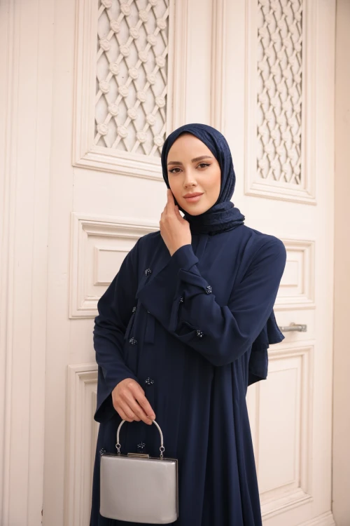 Taş Detaylı Fermuarlı Ferace 8059-12