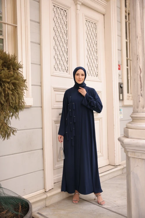 Taş Detaylı Fermuarlı Ferace 8059-12