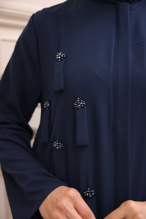 Taş Detaylı Fermuarlı Ferace 8059-12