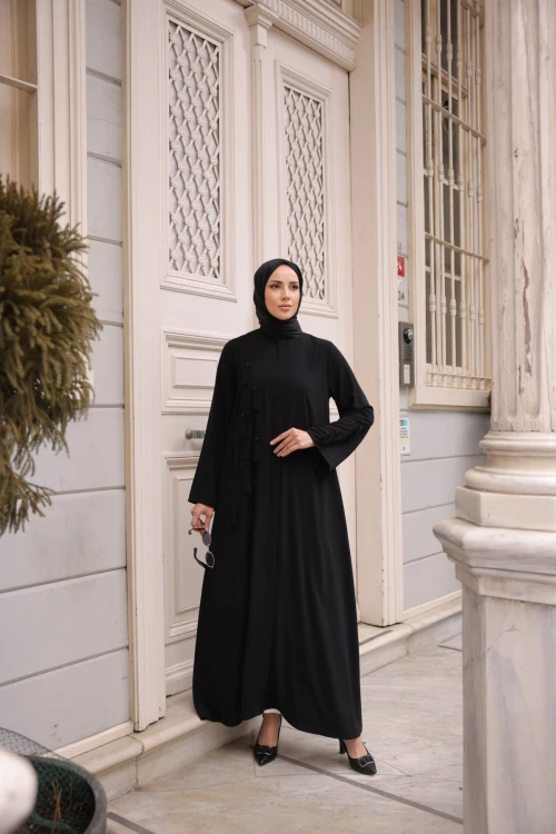 Taş Detaylı Fermuarlı Ferace 8059-12