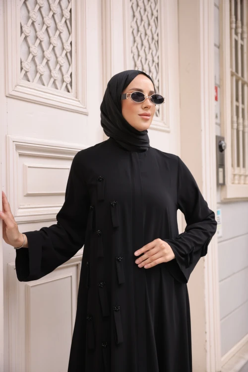 Taş Detaylı Fermuarlı Ferace 8059-12