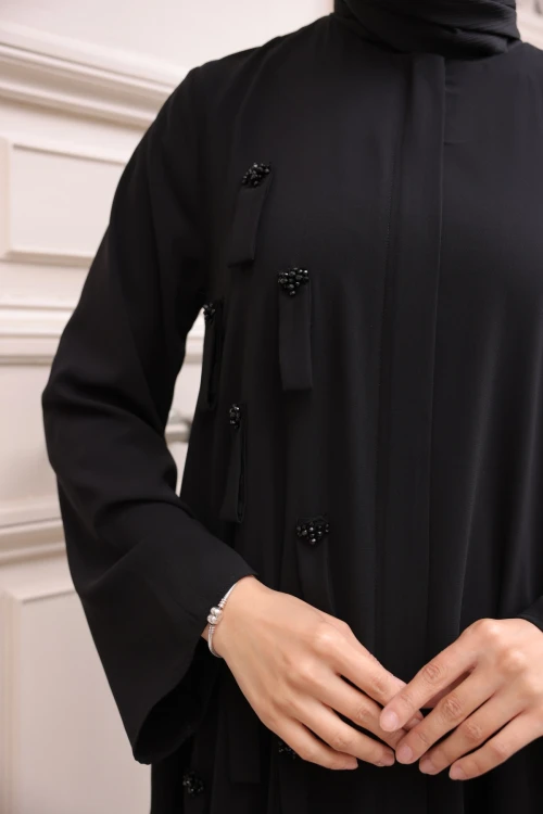 Taş Detaylı Fermuarlı Ferace 8059-12