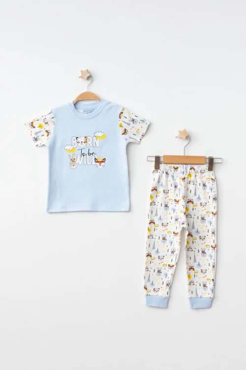 Tilki Tavşan Desenli Kısa Kol Pijama Takımı 54214