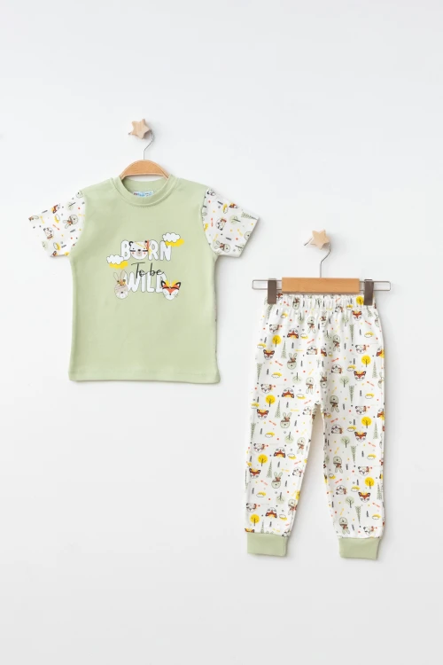 Tilki Tavşan Desenli Kısa Kol Pijama Takımı 54214