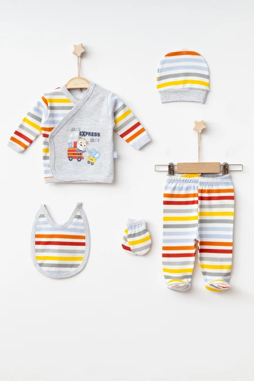 Tren Baskılı Erkek Bebek 5li Set 3001