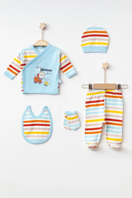 Tren Baskılı Erkek Bebek 5li Set 3001