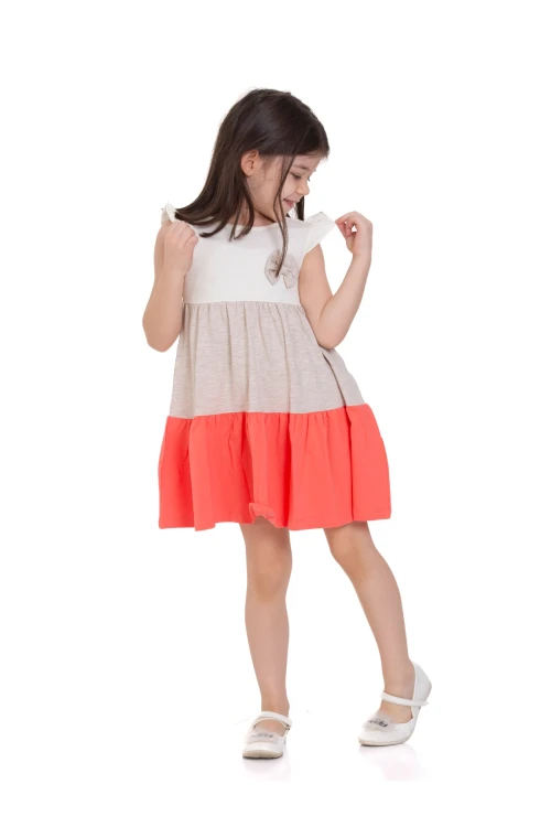 Üç Renkli Fırfırlı Elbise 73501