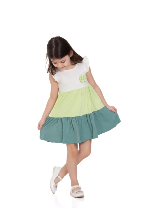 Üç Renkli Fırfırlı Elbise 73501