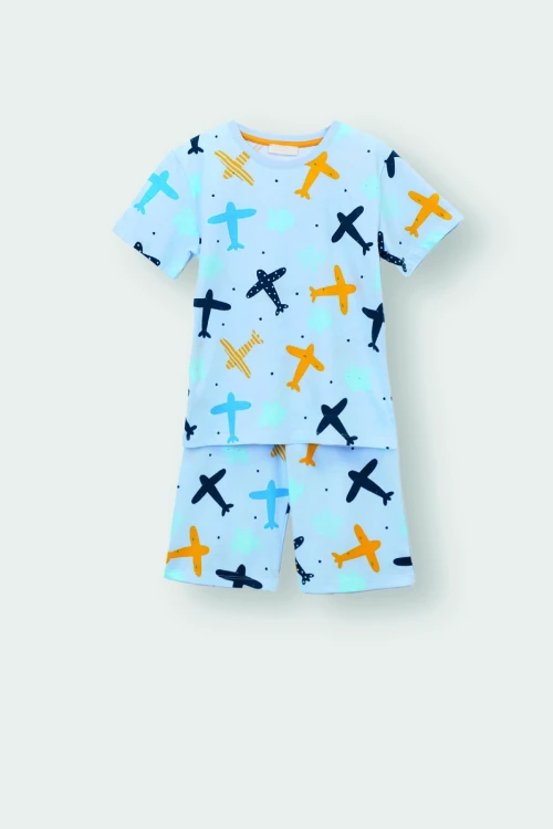 Uçak Desenli Şortlu Pijama Takımı 22212