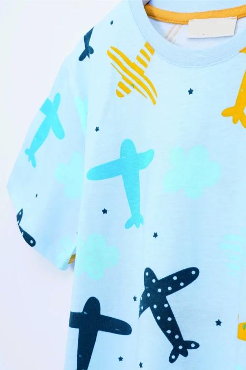 Uçak Desenli Şortlu Pijama Takımı 22212
