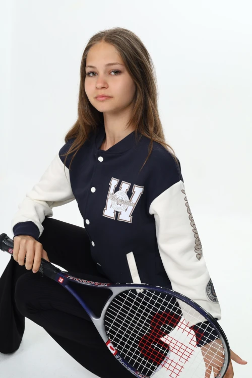 W işlemeli Kız Kolej Ceket 7184