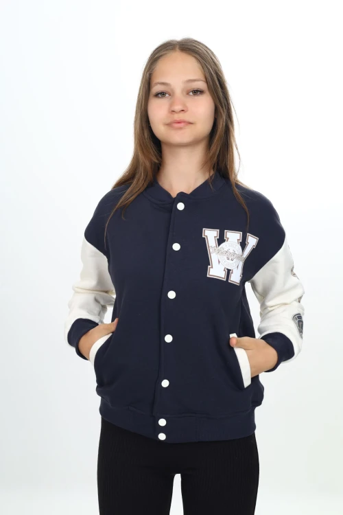 W işlemeli Kız Kolej Ceket 7184