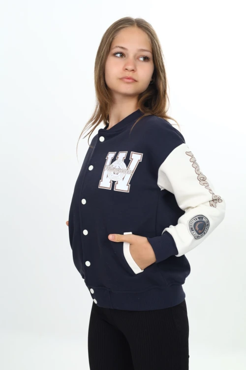 W işlemeli Kız Kolej Ceket 7184