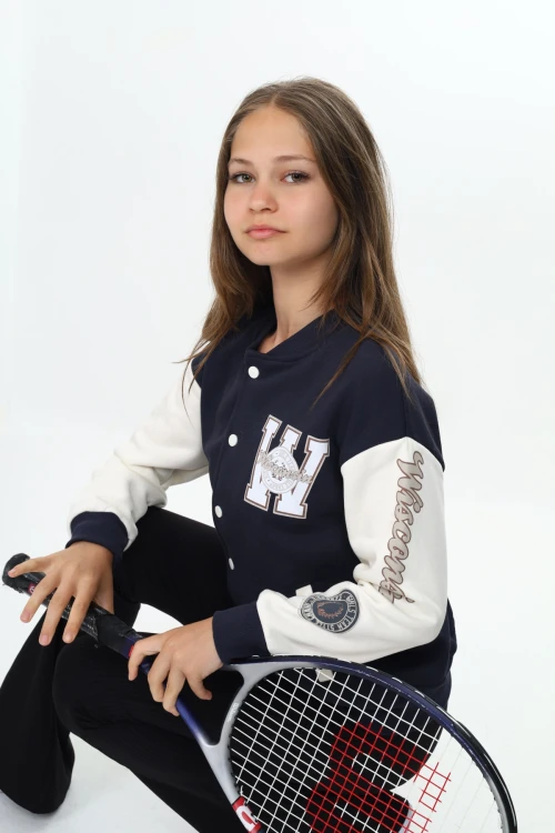 W işlemeli Kız Kolej Ceket 7184