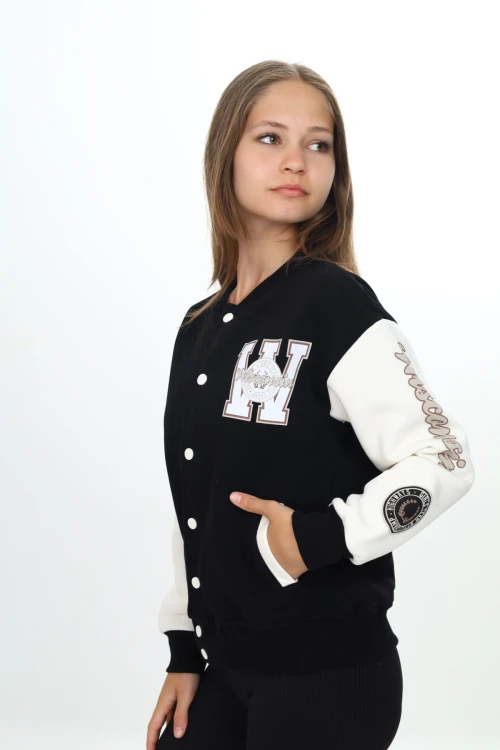 W işlemeli Kız Kolej Ceket 7184