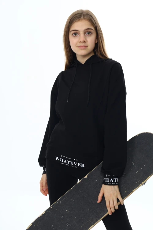 Whatever Baskılı Kapşonlu Kız Çocuk Sweat 7131