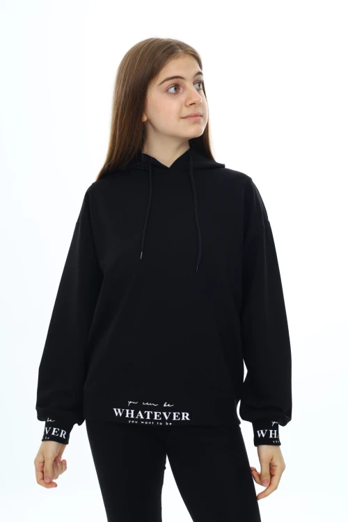 Whatever Baskılı Kapşonlu Kız Çocuk Sweat 7131