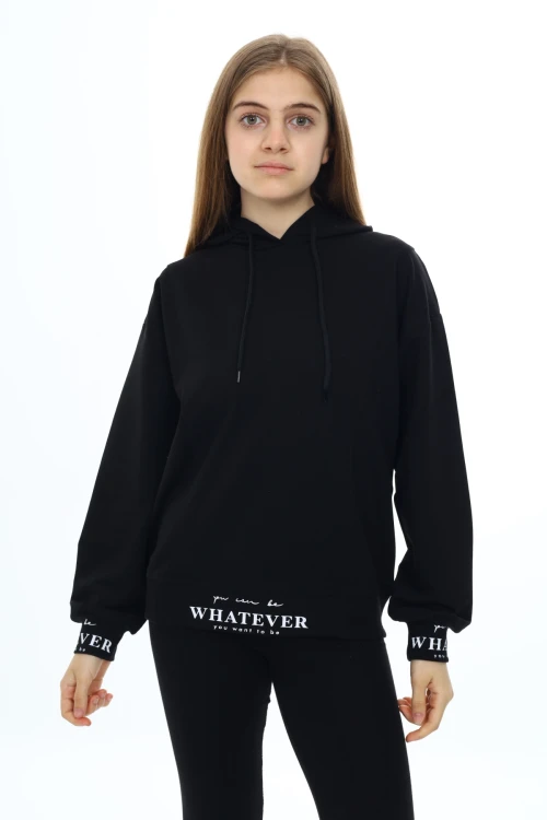Whatever Baskılı Kapşonlu Kız Çocuk Sweat 7131