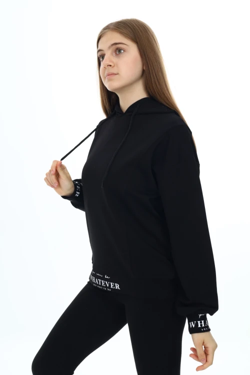 Whatever Baskılı Kapşonlu Kız Çocuk Sweat 7131