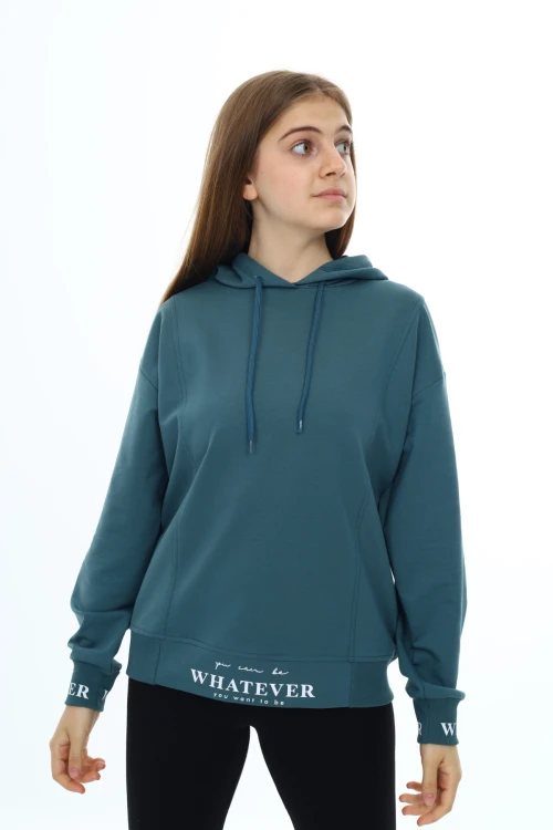 Whatever Baskılı Kapşonlu Kız Çocuk Sweat 7131