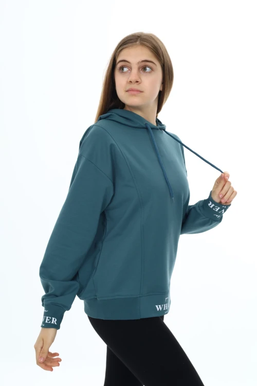 Whatever Baskılı Kapşonlu Kız Çocuk Sweat 7131