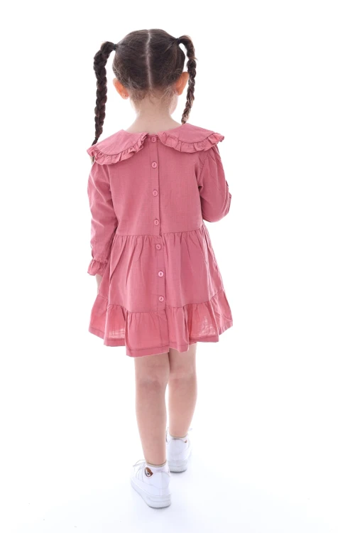 Yakası İşlemeli Fırfırlı Elbise 24030