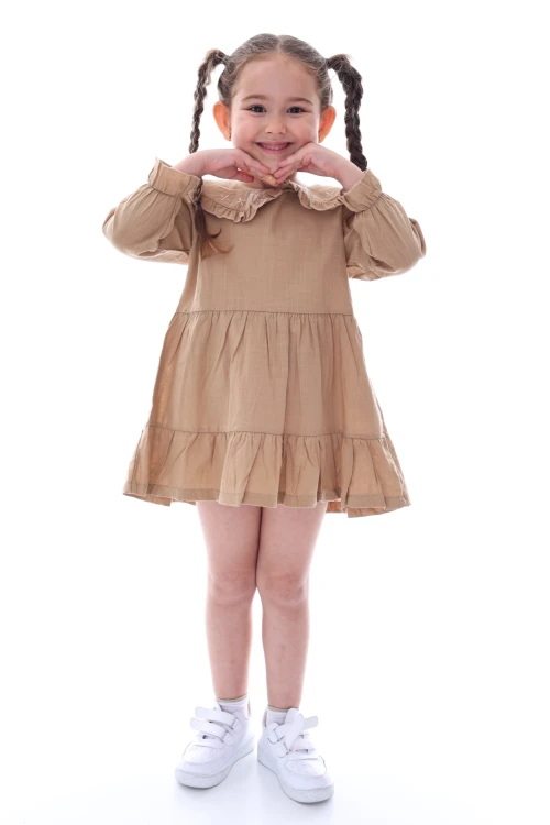 Yakası İşlemeli Fırfırlı Elbise 24030