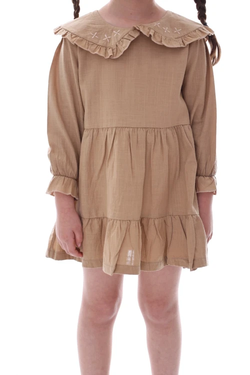 Yakası İşlemeli Fırfırlı Elbise 24030