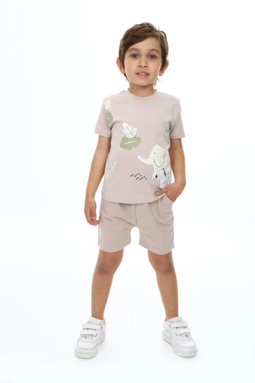 Yapraklı Fil Baskılı Şortlu Takım 73304