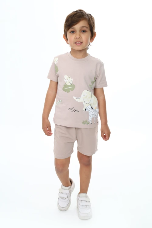 Yapraklı Fil Baskılı Şortlu Takım 73304