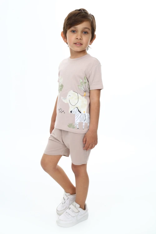 Yapraklı Fil Baskılı Şortlu Takım 73304