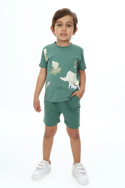 Yapraklı Fil Baskılı Şortlu Takım 73304