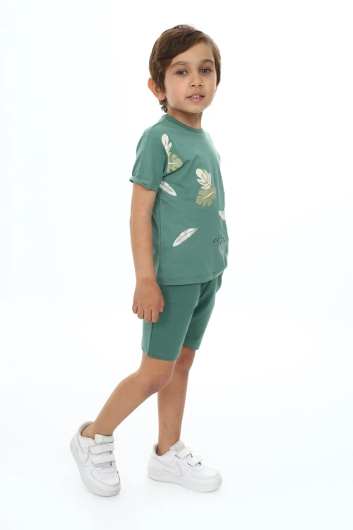 Yapraklı Fil Baskılı Şortlu Takım 73304