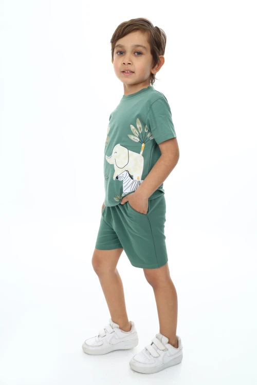 Yapraklı Fil Baskılı Şortlu Takım 73304