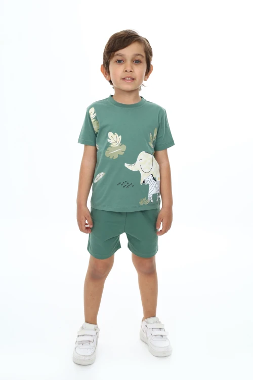 Yapraklı Fil Baskılı Şortlu Takım 73304