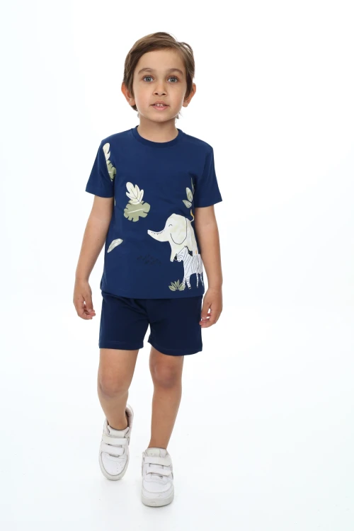 Yapraklı Fil Baskılı Şortlu Takım 73304