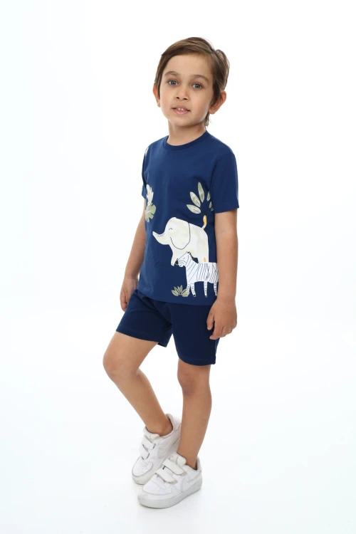 Yapraklı Fil Baskılı Şortlu Takım 73304